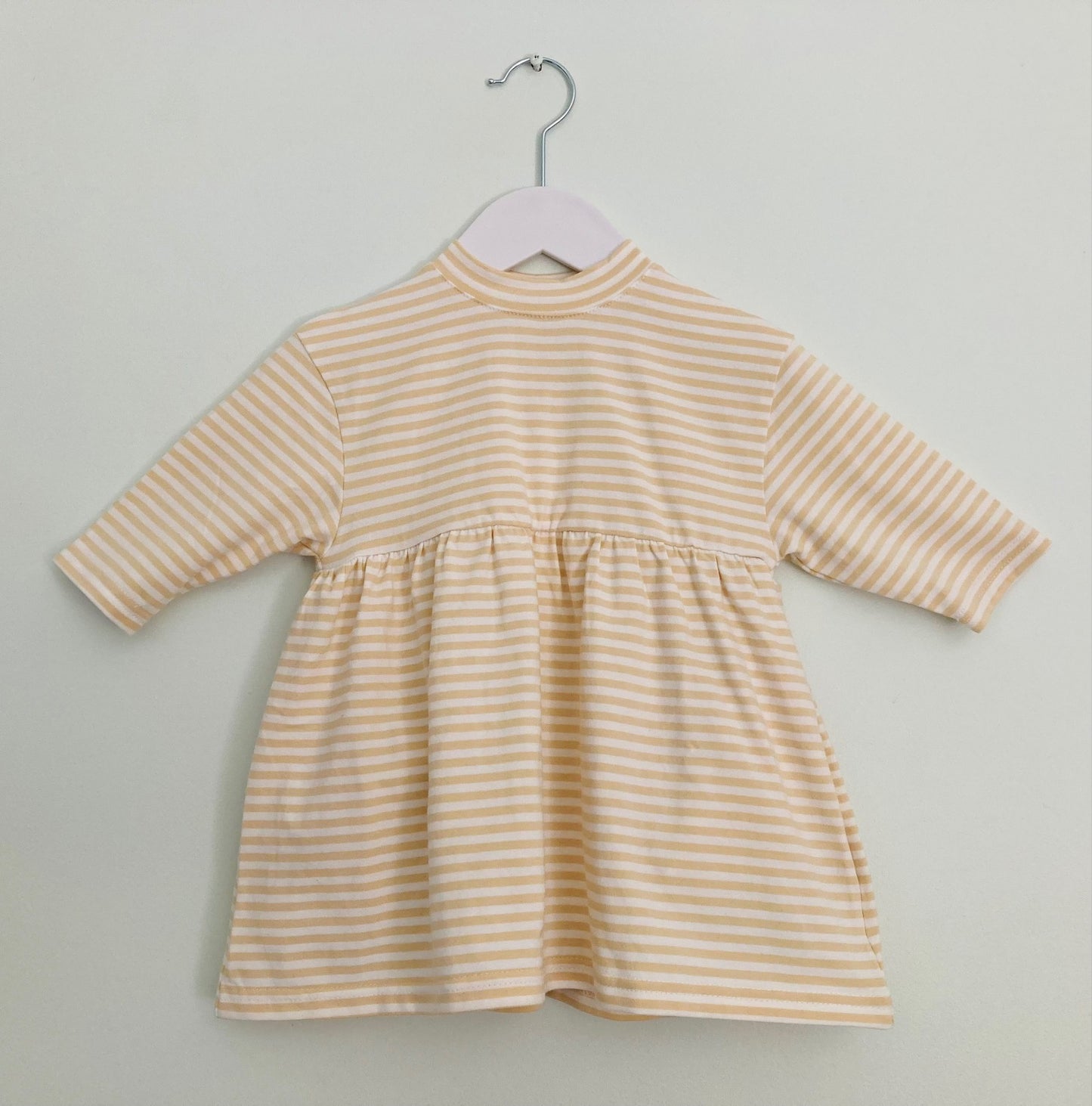 Buttercream stripe long sleeve dress with pockets