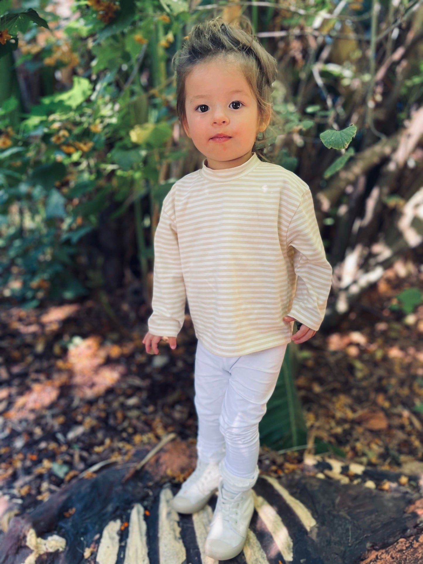 Buttercream stripe high neck long sleeve top