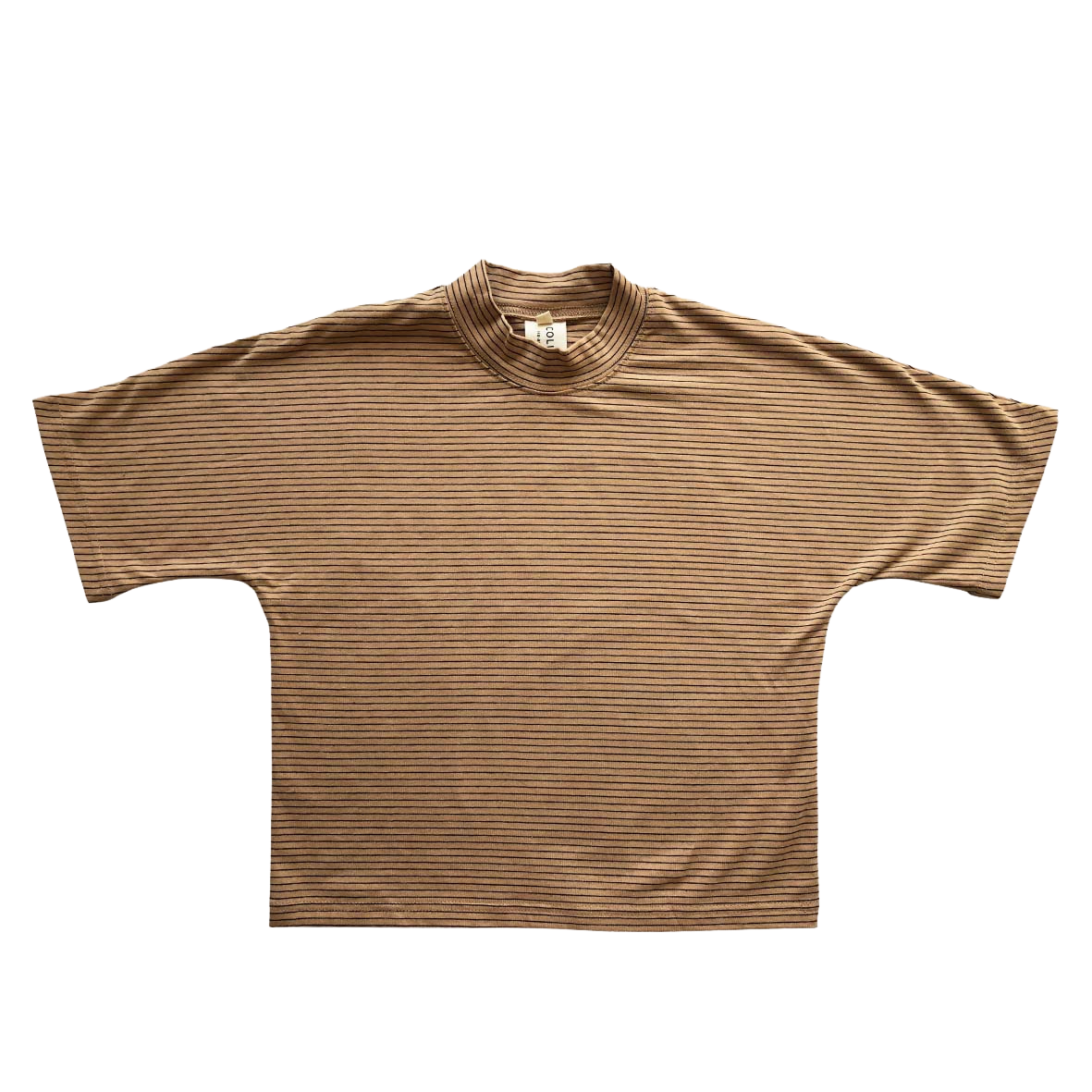 Tan stripe high neck short sleeve top