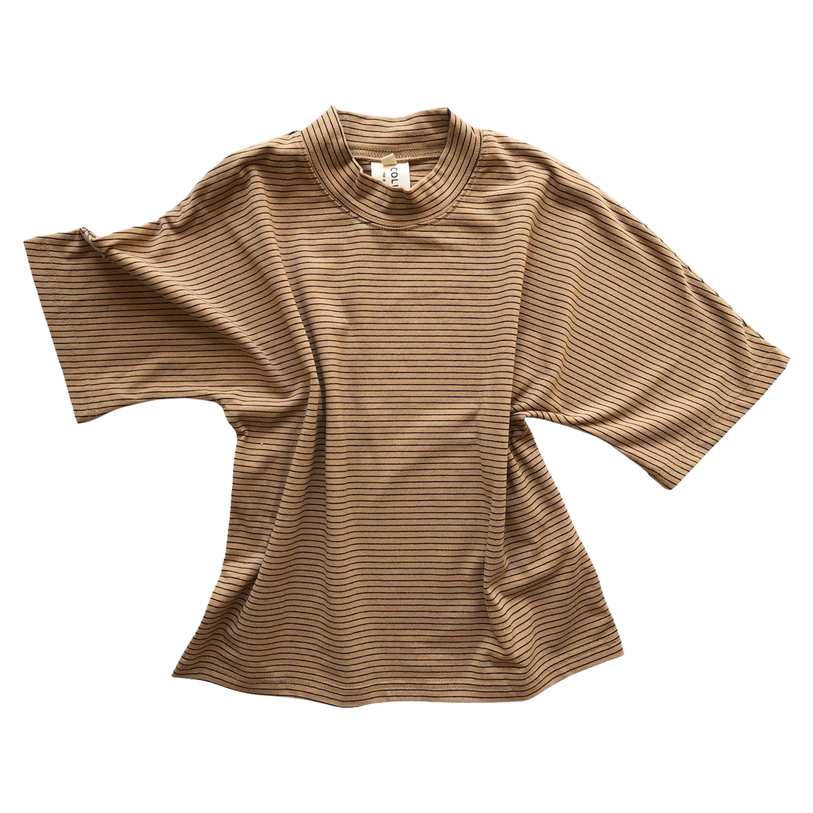 Tan stripe high neck short sleeve top