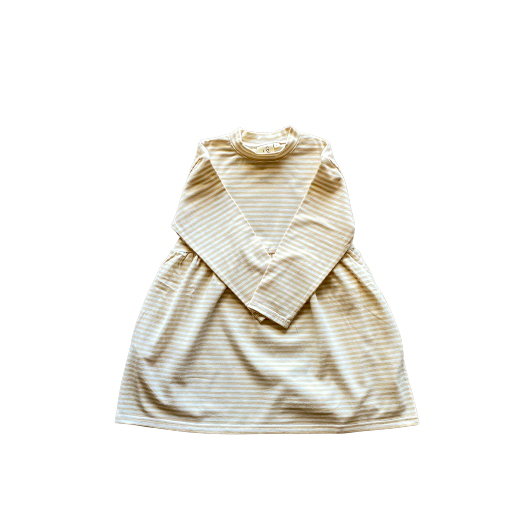Buttercream stripe long sleeve dress with pockets