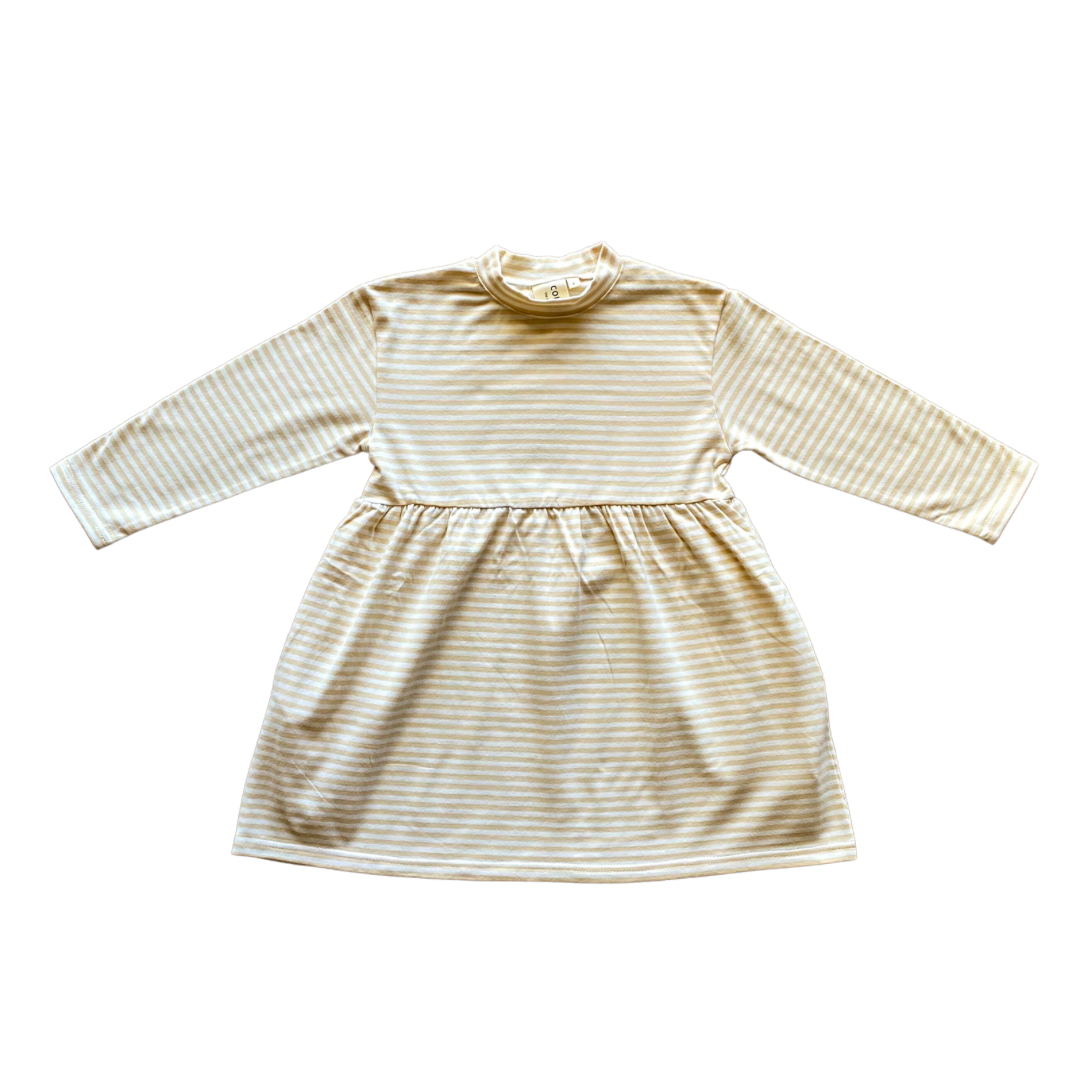Buttercream stripe long sleeve dress with pockets