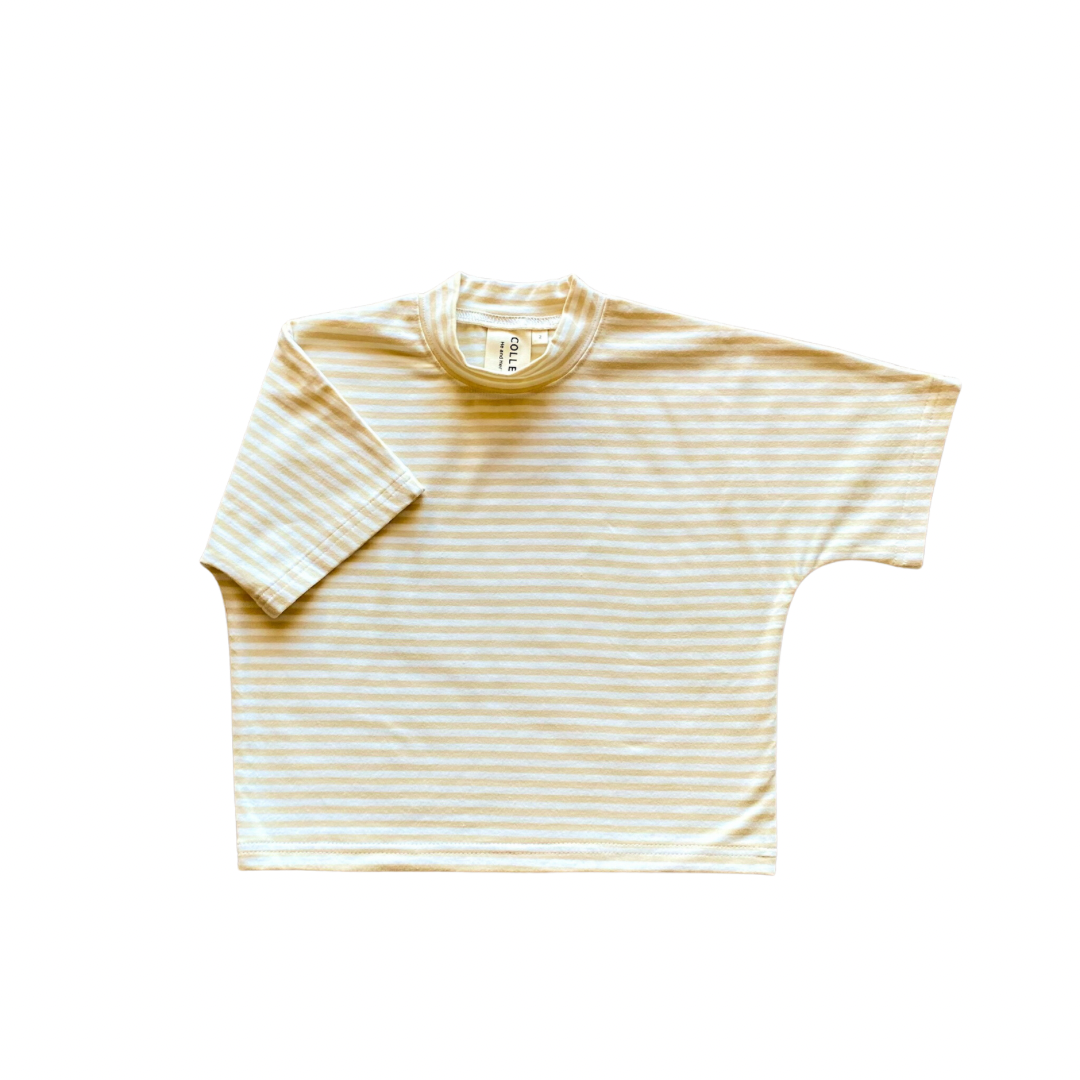 Buttercream stripe high neck short sleeve top