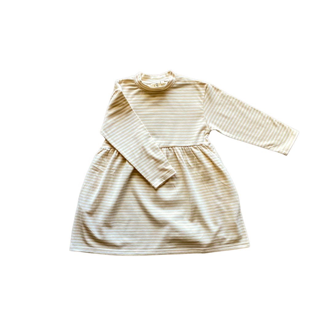 Buttercream stripe long sleeve dress with pockets